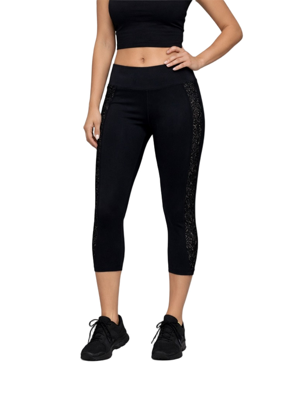 Inspired Hearts 3/4 Black Leggings with grey Mesh Accents